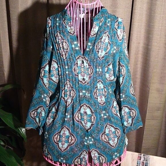 Charter Club XS Blue/Black Paisley like Blouse - Picture 1 of 8